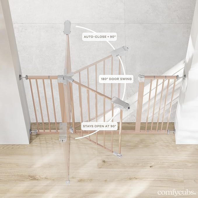 Comfy Cubs Baby Safety Gate with 3 Extensions - Adjustable 42" x 1.9" x 30" Q195 Steel Doorway Barrier - Powder-Coated Finish for Stairs and Doorways - Walk-Through Design Pet Gate - Blush