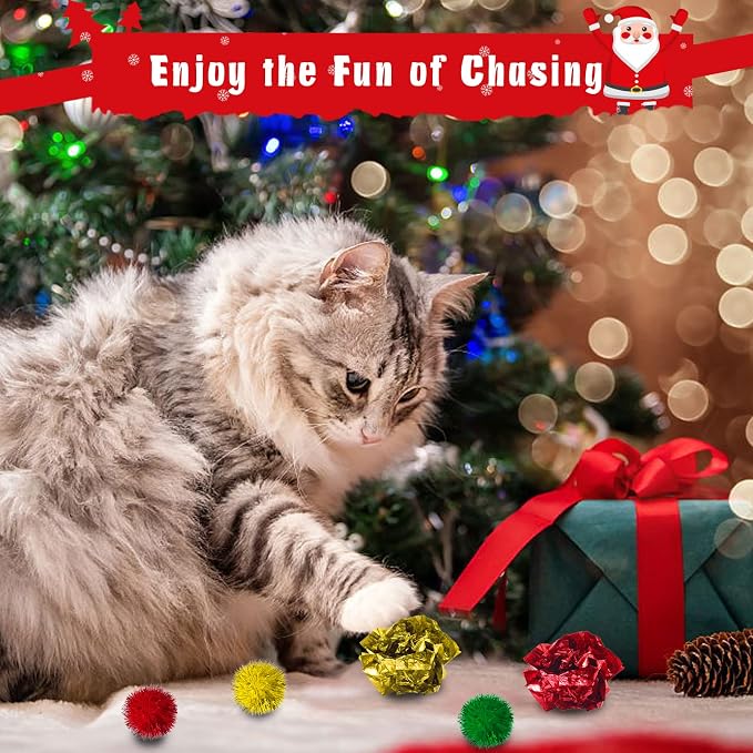 Cat Christmas Stocking, 10 Pack Christmas Cat Toys for Indoor Cats, Includes Catnip Toys, Balls and Feather Toys, Great Value