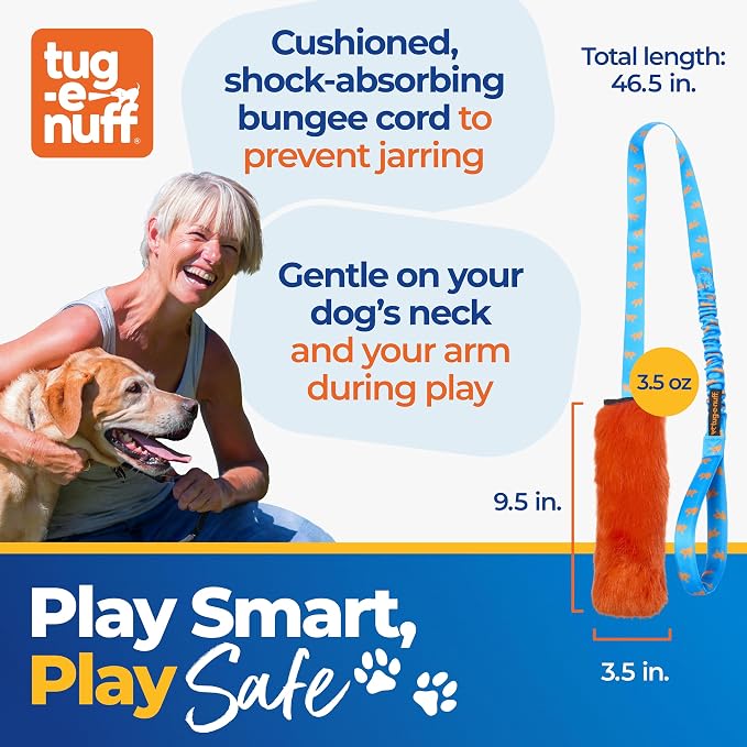 Tug-E-Nuff Faux Fur Squeaky Bungee Chaser Dog Toy, Tough Dog Tug Toy for Puppy, Small, Medium and Large Breeds, Interactive Training Chase Toys for Dogs, 46.5 in, Teal