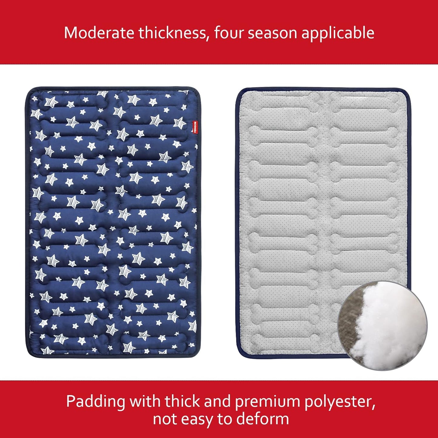 Dog Crate Mat (30" X 19"), Soft Dog Bed Mat with Cute Prints, Personalized Crate Pad, Anti-Slip Bottom, Machine Washable Kennel Pad, Navy