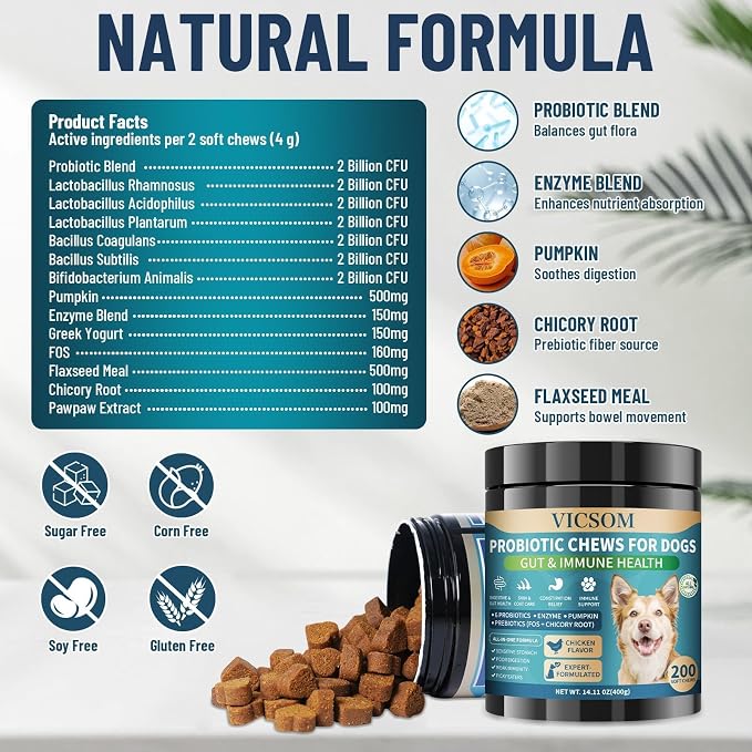 Dog Probiotics Chews + No Chew Spray for Dogs – Digestive & Behavior Support Bundle, Natural Gut Health Soft Chews with Probiotics & Enzymes and Bitter Apple Spray to Stop Chewing, Indoor & Outdoor Ca