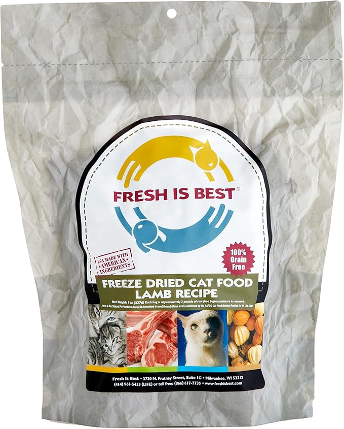 Fresh Is Best Lamb Freeze Dried Cat Food – Raw Cat Food for Kittens & Adult Felines – High-Protein Freeze Dried Lamb in Resealable Zipper Bag – Made in the USA – 8 oz