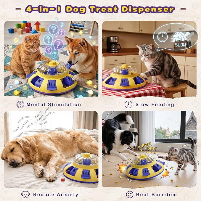Dog Puzzle Toy, 3 Levels Adjustable Treat Dispenser, Slow Feeder Interactive Enrichment Toy, Mental Stimulation IQ Training Game, Interactive Dog Toy for Small Medium Large All Breeds Dogs,Yellow