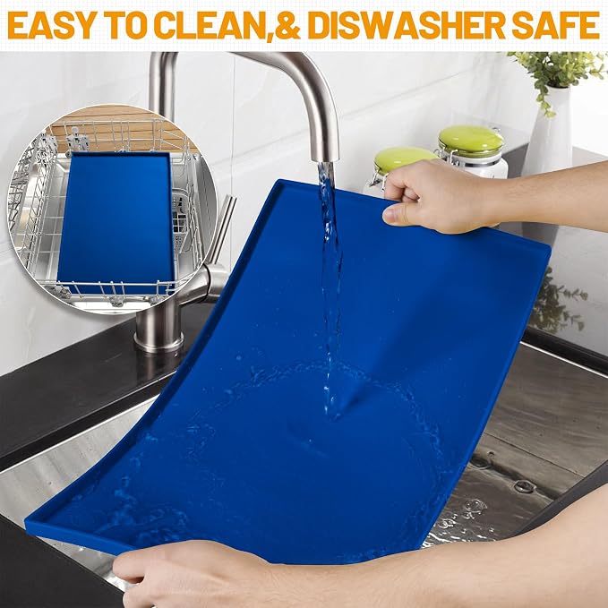Hubulk Dog Feeding Mat,100% Waterproof BPA Free Silicone Pet Food and Water Bowl Placemat,Dishwasher, High Raised Edge to Prevent Spills,Nonslip Tray to Stop Messes on Floor (24"x16"x0.5", Navy)