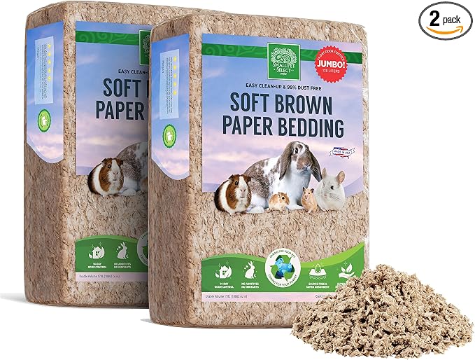 Small Pet Select Brown Natural Paper Bedding, Soft Animal Bedding with Odor Control for Guinea Pig, Rabbit, Hamster, or Bunny, Cage Accessories, Made in the USA, 178L (2 Pack)