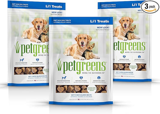 Pet Greens Natural Soft-Chew Dog Treats Infused with Supergreens Healthy Salmon, Flavor, 6 Ounces Per Pack (3 Pack Healthy Salmon)