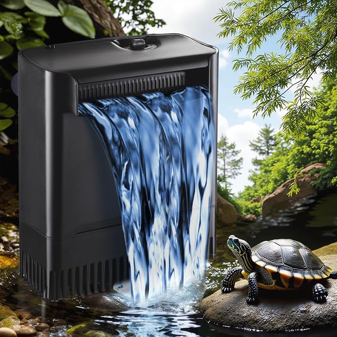 290GPH Turtle Tank Filter for 20-85 Gallon, Turtle Filter Low Water Level Available and Flow Adjustable, Turtle Water Filter for Shrimps Amphibians Turtle Tank Saltwater Freshwater Crystal Clear | Minimum water level required: 2.6 inches Power Adjustable