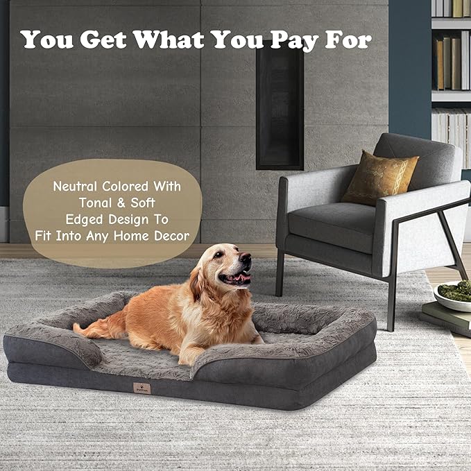XL Orthopedic Dog Beds Large Sized Dog - Washable Large Dog Cat Bed Waterproof, Comfort Dogs Couch Sofa with Washable Removable Cover, Pet Bed with Nonskid Bottom, 42'', Dark Grey