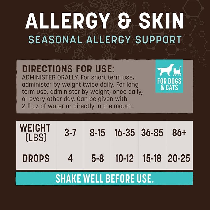 Earth Animal Apothecary Liquid Supplement - Allergy & Skin Herbal Remedies for Dogs & Cats - 2 fl oz