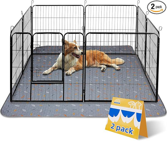 Sunheir Washable Pee Pads for Dogs Extra Large 36" x 48" 2-Pack Reusable Puppy Pads Pet Training Pads, Whelping Pad, Non-Slip Protects Against Urine Leakage (Leaves - Light Grey, 36x48)