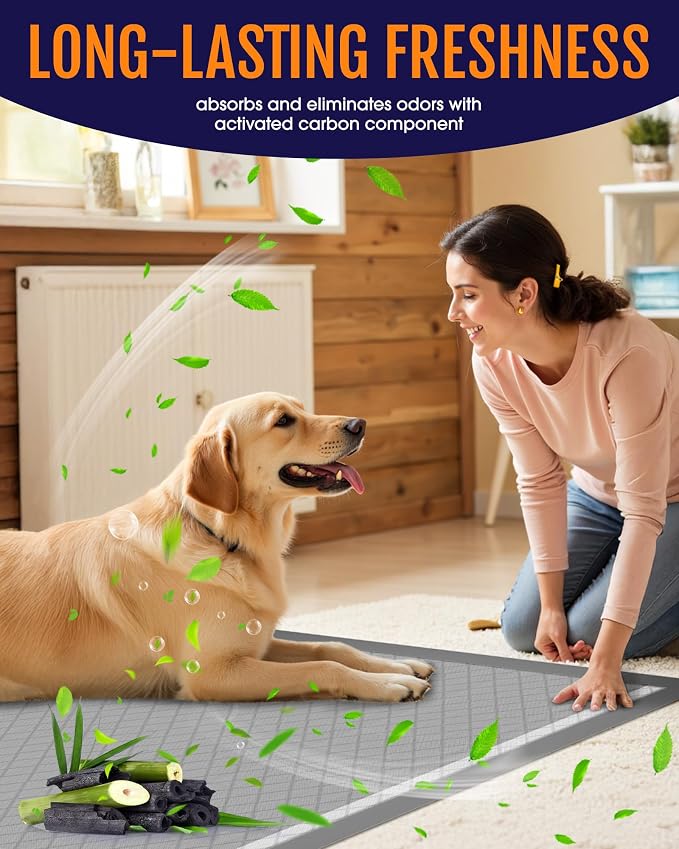 Powools Charcoal Puppy Pads - 70 Packs, 34"×28" Ultra-Large Puppy Pads, Odor-Control Carbon Pee Pads for Dogs, 6-Layer Ultra-Absorbent & Quick-Dry Black Training Pads