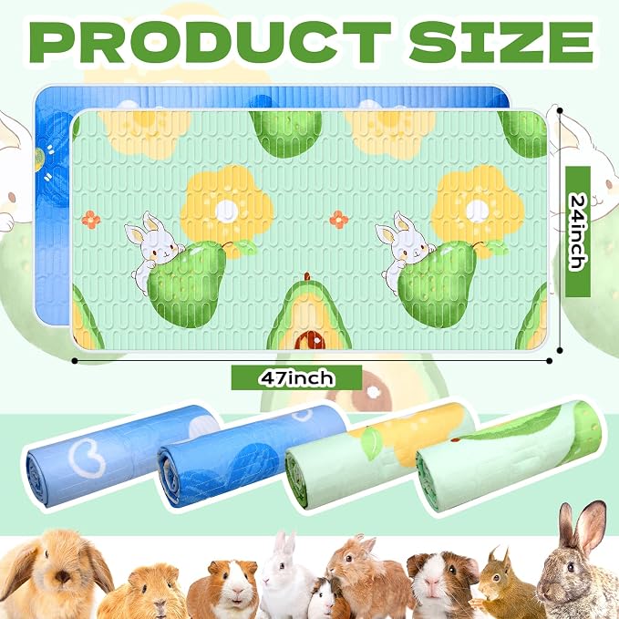 4 Pcs Guinea Pig Cage Liner, Washable Guinea Pig Bedding, Rabbit Bedding Waterproof Guinea Pig Pee Pads, Absorbent Guinea Pig Bedding for Small Animals Hamster Rabbit Squirrel Cage (Rabbit 47")