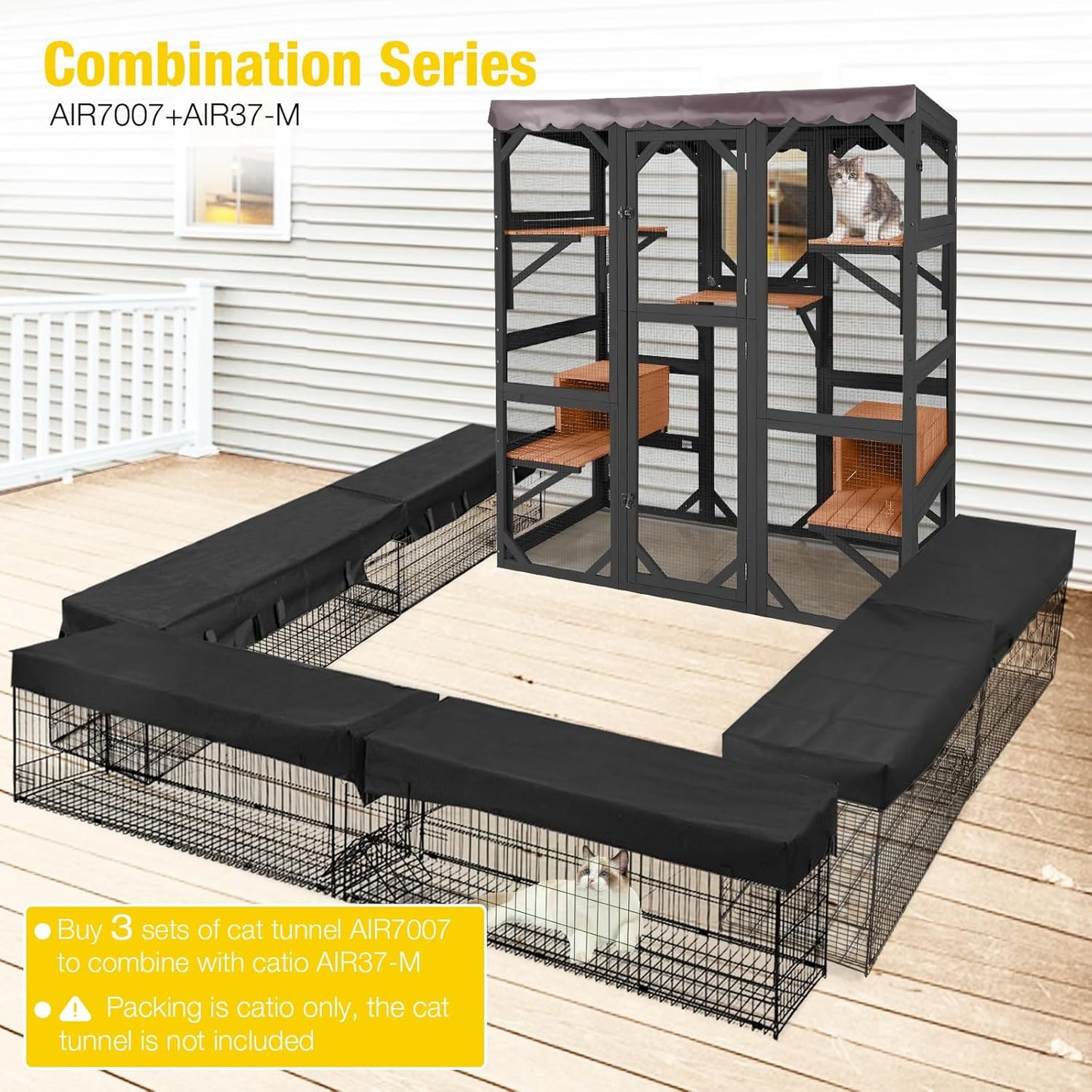 Aivituvin Catio Outdoor Cat Enclosure Large Cat House for Mulitiple Cats Walk in Kitty Cage with Tarp Roof 70" Black