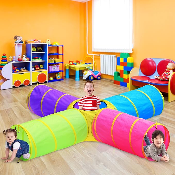 Hide N Side Kids Play Tunnels, Indoor Outdoor Crawl Through Tunnel for Kids Dog Toddler Babies Children, Pop up Tunnel Gift Toy (Multi, 4 Way)