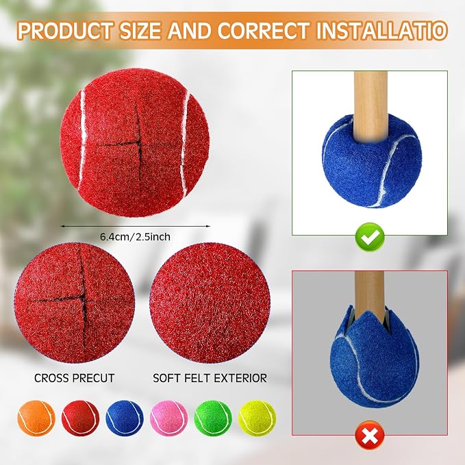 Poen 48 Pcs Precut Tennis Balls Bulk Furniture Tennis Balls for Chairs Chairs Leg Floor Protector Foot Covers Glide Coverings for Classroom Furniture Legs Protectors