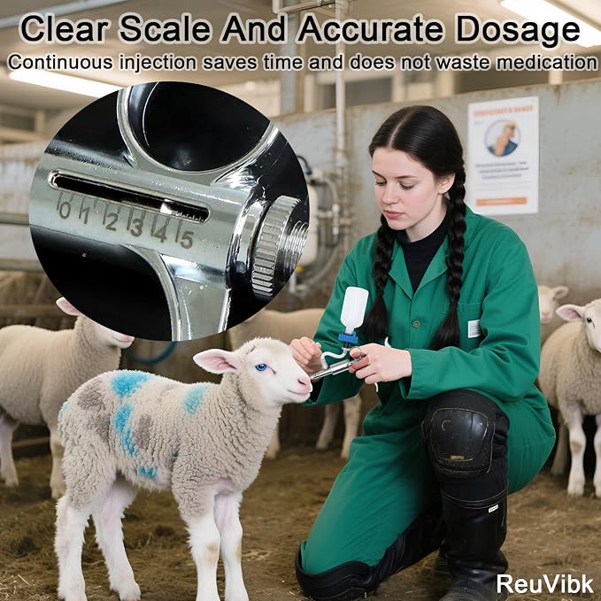 5ML Livestock Syringe Gun, Automatic Self Refill Injection Gun Continuous Adjustable Bottle Attachment Livestock Animal Syringe with 10 Needles, for Chicken, Duck, Pig, Sheep, Cow Poultry