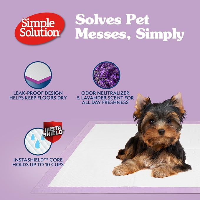 Simple Solution All Day Pee Pads for Dogs, Puppy Potty Training, Leak Proof Dog Pads, Pet Pee Pad, Disposable Puppy Pad, Lavender Scent, LARGE 23"x24", 100 Count