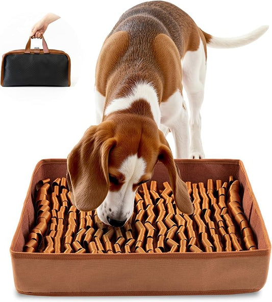 FunFurry Snuffle Mat for Dogs, Dog Puzzle Mat, Interactive Dog Toys for Enrichment,Sniff Mats with Non-Slip Backing,Portable Design Easy to Store (Brown, 14" X 12"-Portable)