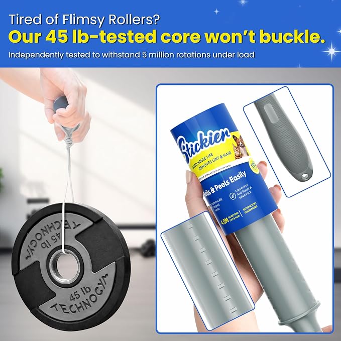 Lint Roller for Pet - Extra Sticky Hair Removal Roller 440 Pieces Value Pack Easy Tear & Quick Change Design Comes with 1 Upgraded Handle & 3 Roller Changes for Clothes & Dog & Cat Hair Removal