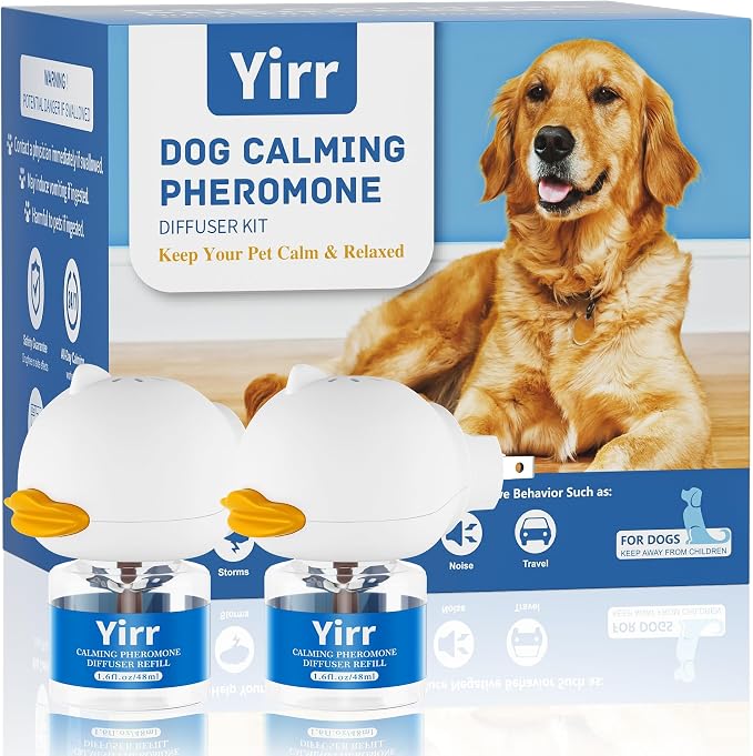 Dog Calming Pheromone Diffuser Kit, 60 Days Long Lasting Calming Diffuser for Dogs, Relieves Anxiety, Barking, Fighting, Destructive Behavior & Accidental Peeing, 2 Diffusers 2 Refills, Odorless
