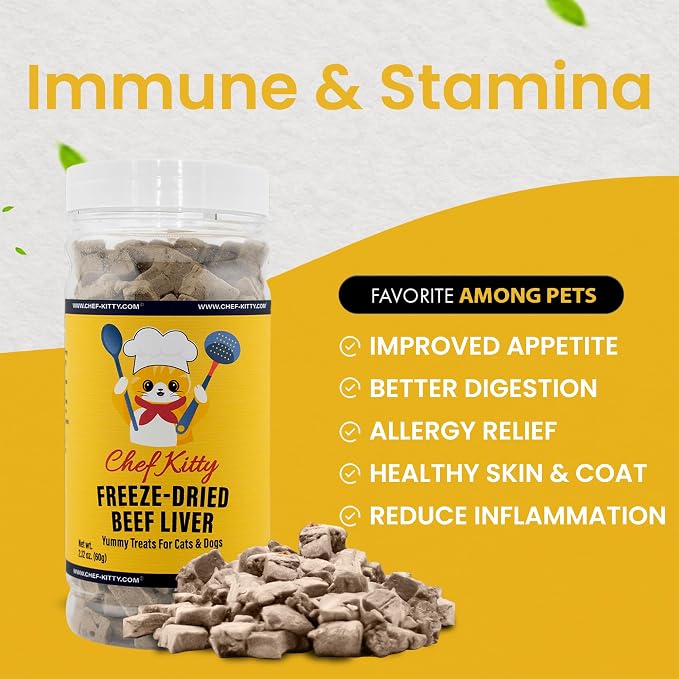 Freeze Dried Beef Liver Dog Treats | Healthy Kitten Treats, Single Ingredient, Raw | High Protein Cat & Dog Food Toppers, Grain-Free | Inspected & Tested in USA | 2.1 oz