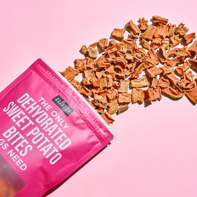 Natural Rapport Dehydrated Sweet Potato Bites Dog Treats - Single Ingredient, Grain-Free, High Fiber Healthy Snack (8 oz)