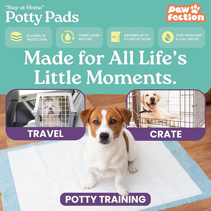 23.6" x 29.5" Unscented Puppy Pads – 6-Layer Absorbent Design – Holds up to 4 Cups of Liquid – Leak Proof & Tear Resistant for Indoor or Travel Crate Use – 120 Count Pee Pads for Dogs