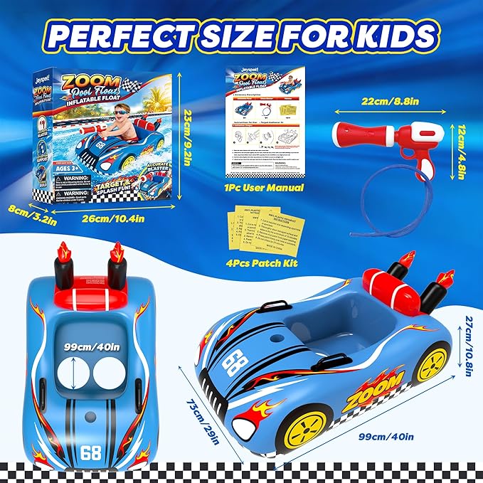 Inflatable Pool Floats for Kids with Water Gun, Race Car Toddler Pool Float for Boys, Ride-on Pool Toy with Built-in Squirt Gun Unlimited Ammo,CPC Certified Summer Outdoor Water Toys Ages 3-8