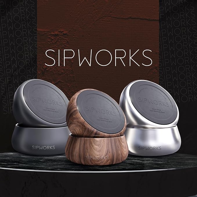 Sipworks Stainless Steel Pet Water Bowl for Cats & Dogs | Reusable Stainless Steel Insulated Food Bowls for Cat Dog | No Slip No Tip No Spill BPA Free | 32oz | Mahogany