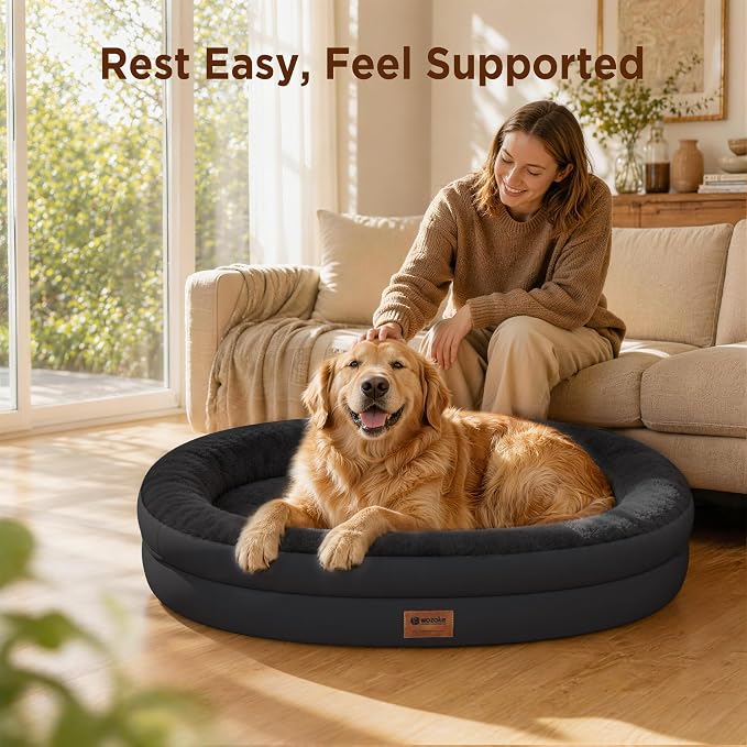 Orthopedic Jumbo Dog Bed for Extra Large Dogs, Giant Waterproof Dog Bed for Large Breed Dogs, Supportive Egg Crate Foam Pet Bed with Removable Washable Cover & Non-Slip Bottom, Black