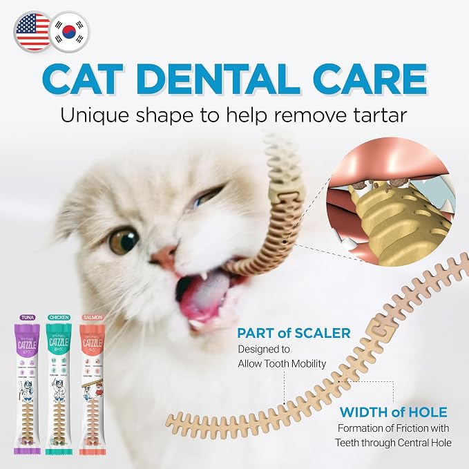 CATZZLE Cat Treats, Dental Chews for Indoor Cats, Cat Teeth Cleaning, Dental Care Snacks - Hairball Control (Salmon Flavor), 5 Sticks (1.25 oz.)
