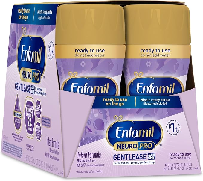 Enfamil NeuroPro Gentlease Ready-to-Feed with Smaller Proteins for Easy Digestion,Brain Supporting DHA, HuMO6* Blend, Baby Formula for easing Fussiness, Gas, Spit-up in 24hrs, 8 Fl Oz (6 ct), 4 Pack