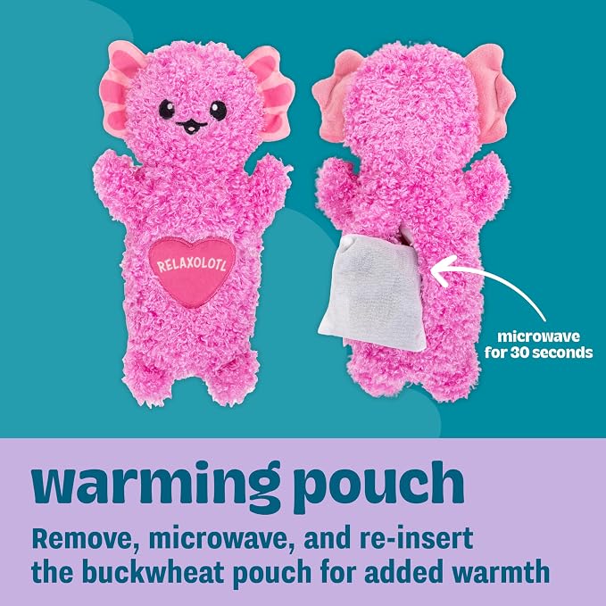 Comfort Plush Dog Toy with Microwavable Buckwheat Heat Pouch, Ultra-Soft Calming Cuddle Companion for Puppies & Dogs, Axolotl, 11”