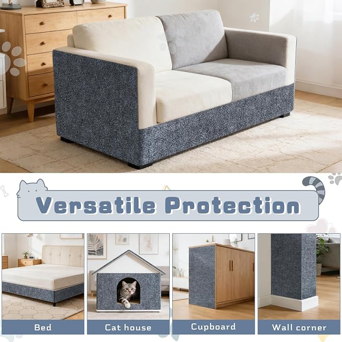 24"X12" Cat Scratch Furniture Protector, Anti Scratch Couch Protector from Cat Claws, Self-Adhesive Cat Scratching Pads, DIY Couch Cat Scratcher for Corner Sofa Wall & Door (Gray)