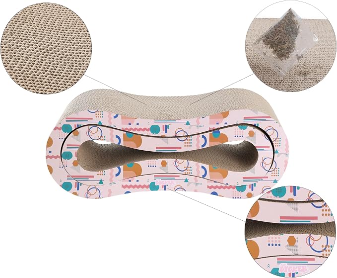 CSR1014D Suvi 26" Modern Cardboard Infinity 2-in-1 Lounge Bed Cat Scratcher with Catnip, Pattern Party
