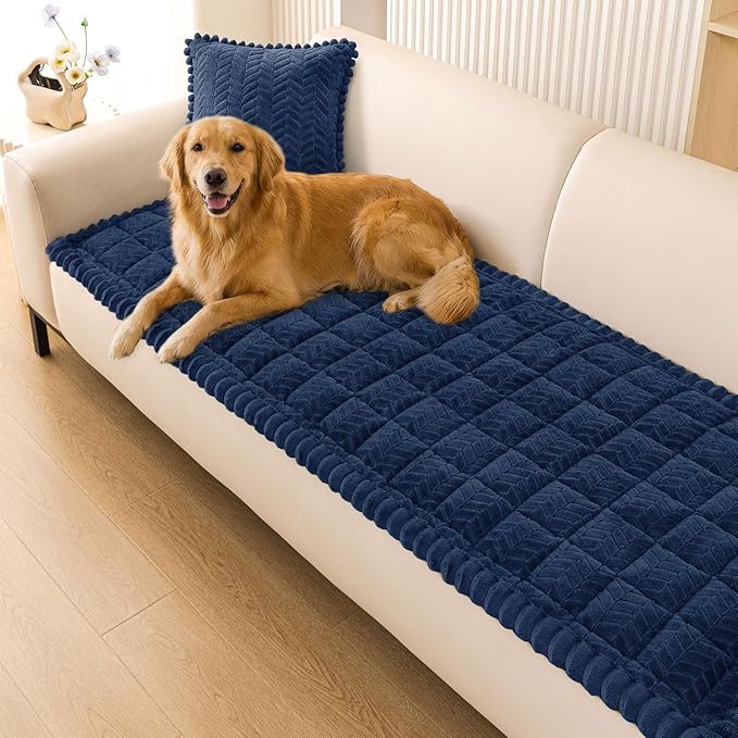Smiry Couch Cover for Dogs, Non Slip Fuzzy Pet Sofa Covers Washable for Sectional Couch, Soft Thick Furniture Protector for Cats Dogs, Against Fur, Dirt, Scratch Resistant (Navy, 43"x63")