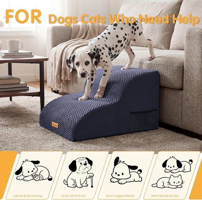 Topmart High Density Extended Foam Dog Ramp&Steps 2 Tiers,11.8" High,Non-Slip Dog Stairs,Soft Foam Pet Ladder with Removable Cover,Best for Injured,Older Cats,Pets with Joint Pain