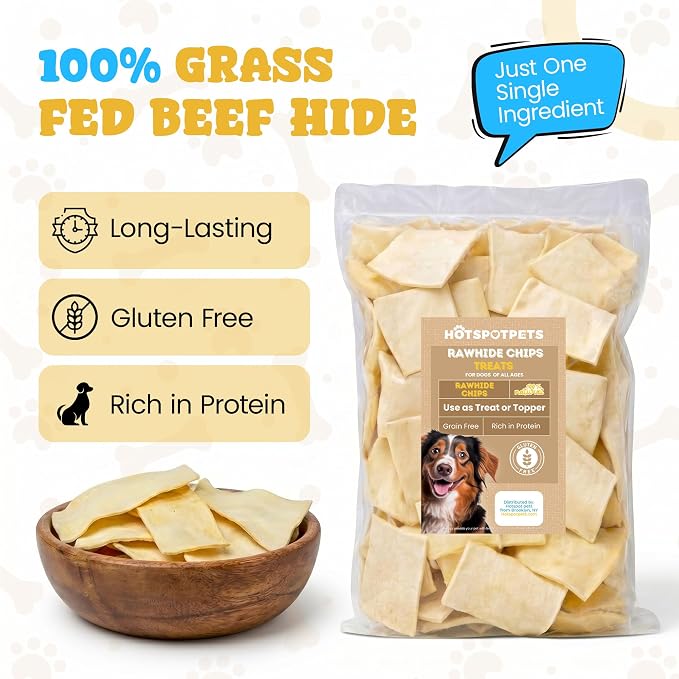 hotspot pets Rawhide Chips Dog Chews - Single Ingredient Premium Bulk Rawhide Chips for Dogs - Helps Support Teeth & Dental Chews for Dogs - 5 Pound