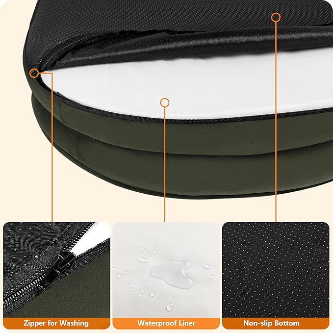 Dwanton Orthopedic Dog Bed for Extra Large Dogs with Gel Memory Foam, Waterproof Dog Sofa, Washable Pet Bed with Four Sided Bolster Cushion, Removable Cover & Non-Slip Bottom, 45", Green