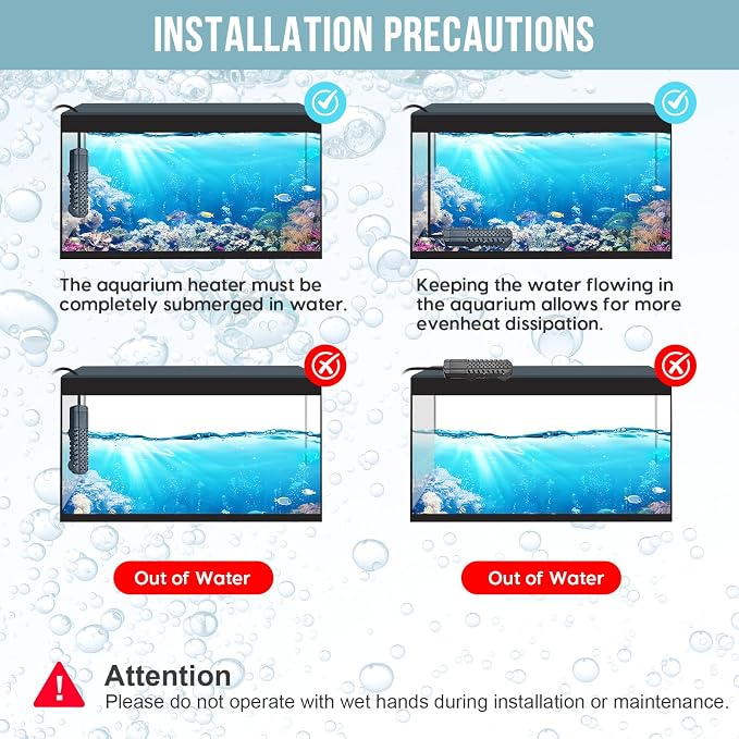 Aquarium Heater 100W, Fish Tank Heater with High-Temperature Protection and Turtle Tank Heater with Automatic Power-Off When Leaving Seawater or Freshwater.