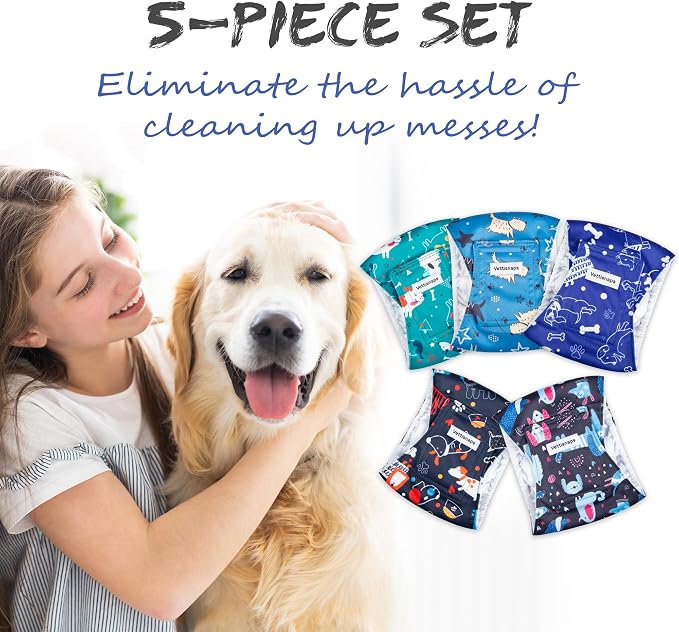 5 Pack Dog Diapers Male Reusable Belly Bands Washable for Medium Male Dogs, High Absorbency for Puppy & Doggy, Size M