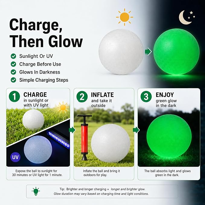 Hiboom Glow in The Dark Kickballs Dodgeballs, 8.5"/ 10"/ 6" Light up 4 Square Ball with Pump, No Battery Needed Playground Balls for Backyard School and Outdoor Night Activities