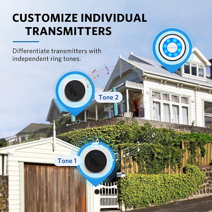 Dog Bells to Go Outside, Wireless Dog Doorbell Operating at 1000 Feet with Chew Resistant IP65 Waterproof Touch Button, CD Quality Sound & 4 Notification Modes