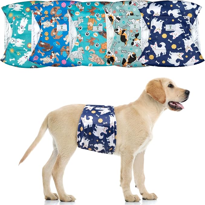 5Pack Dog Diapers Male,Leakproof Pet Soft Dog Belly Band Wraps,Reusable High Absorbency Male Dog Diaper,Wider Washable Belly Band for Doggy Incontinence and Puppy Training