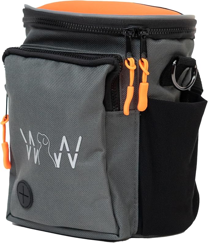 Quickdraw XL Dog Treat Pouch – Multipurpose Training Bag with Waste Bag Dispenser, Phone Pocket, Water Bottle Holders and 3-Way Strap – Durable and Reflective (Orange)
