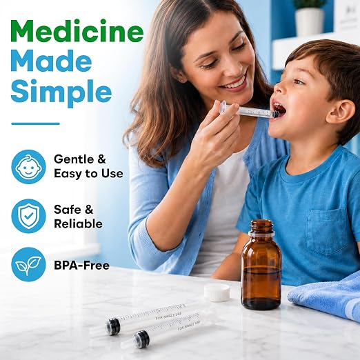 10ml Oral Dispenser Syringe with Cover 100 Pack by Tilcare - Sterile Plastic Medicine Droppers for Children, Pets & Adults – Latex-Free Medication Syringe - Syringes for Glue and Epoxy