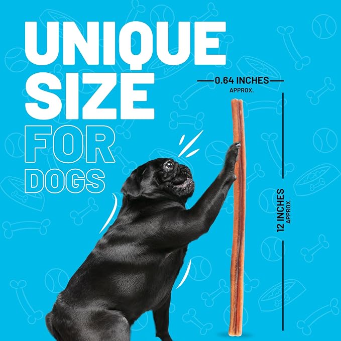 Sitka Farms Bully Sticks XL 12 inch - 12 Count - Long Lasting Dental Dog Treats for All Dogs and Puppies - Single Ingredient Bully Sticks for All Chewers - No Bones or Hide