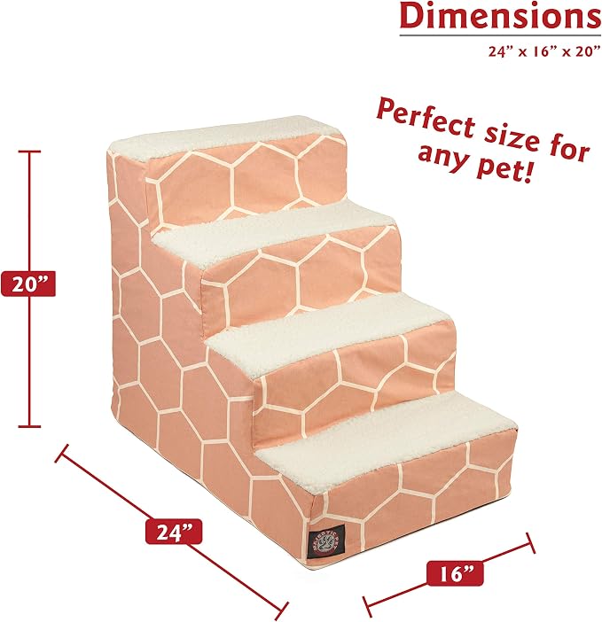 Majestic Pet Portable Pet Stairs | Soft Sherpa Steps Foam Feeling | Steps for Dogs & Cats | Dog & Cat Ramp | Indoor Only | Max Weight: up to 250 Lbs, 4 Step, Hexo Shapes Blush Pink