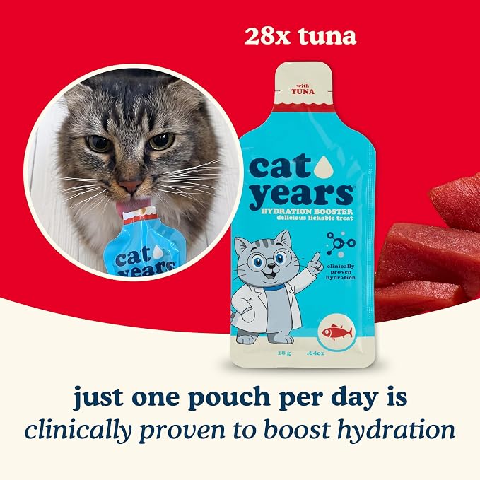 Cat Years Daily Lickable Cat Treat, Squeezable Hydration Booster, Supplement for Cats (Tuna (Pack of 28))