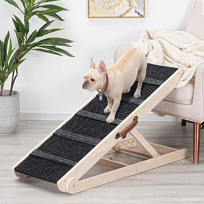 Dog Ramp for Bed - Foldable Small to Large Dog Ramp for Couch - 6 Adjustable Height from 12" to 24" - Stairs with High Traction Mat - Wooden Portable Ramp for Dogs to Get on Bed Couch Car Up to 200LBS
